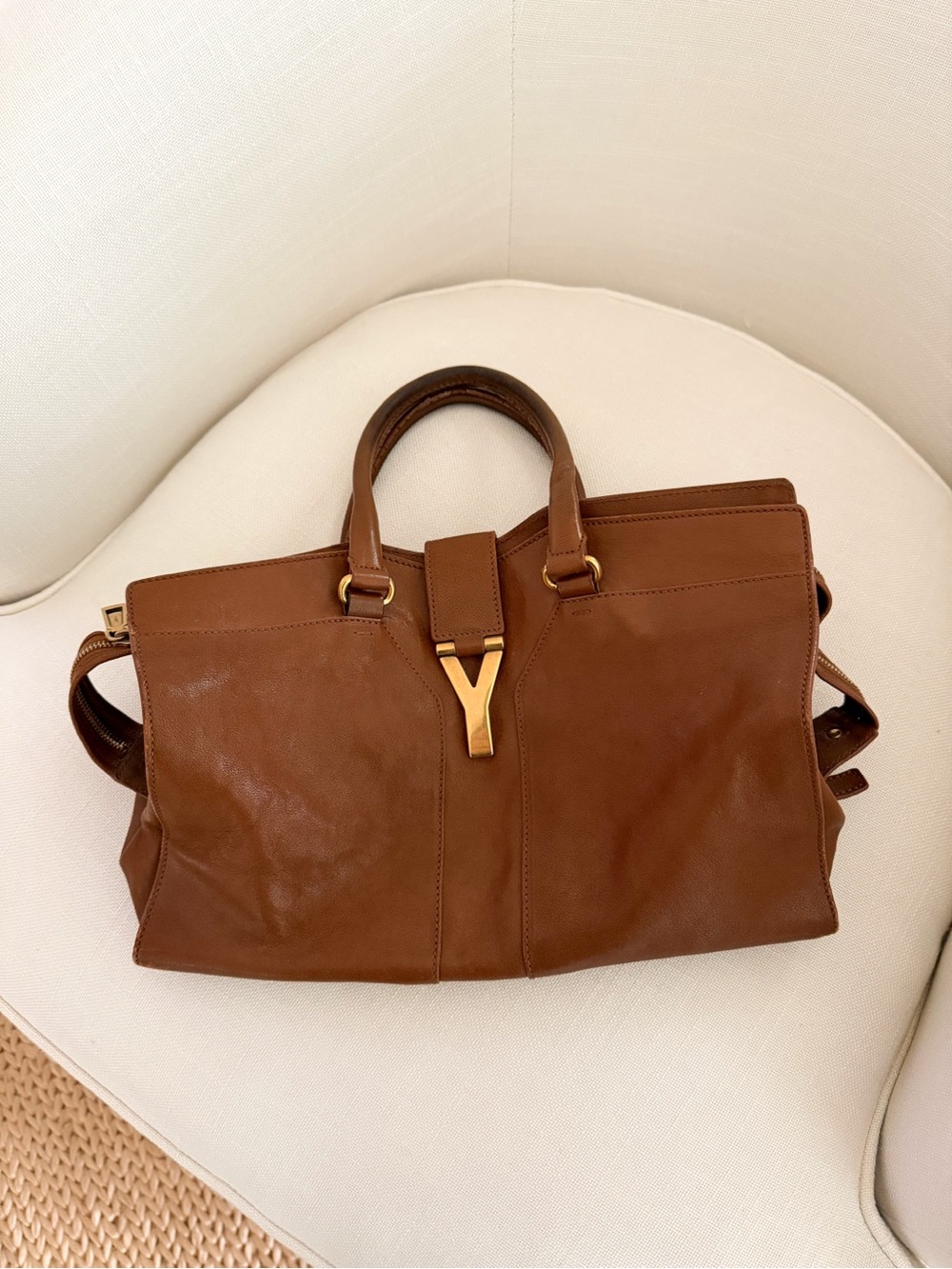 Yves Saint Laurent Cabas Chyc Leather Top-Handle Satchel with Gold Hardware